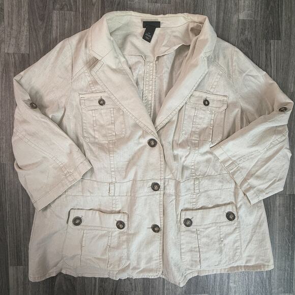 Lane Bryant 55% Linen 45% Cotton Hooded Utility Jacket Cream Off-White - Picture 1 of 4
